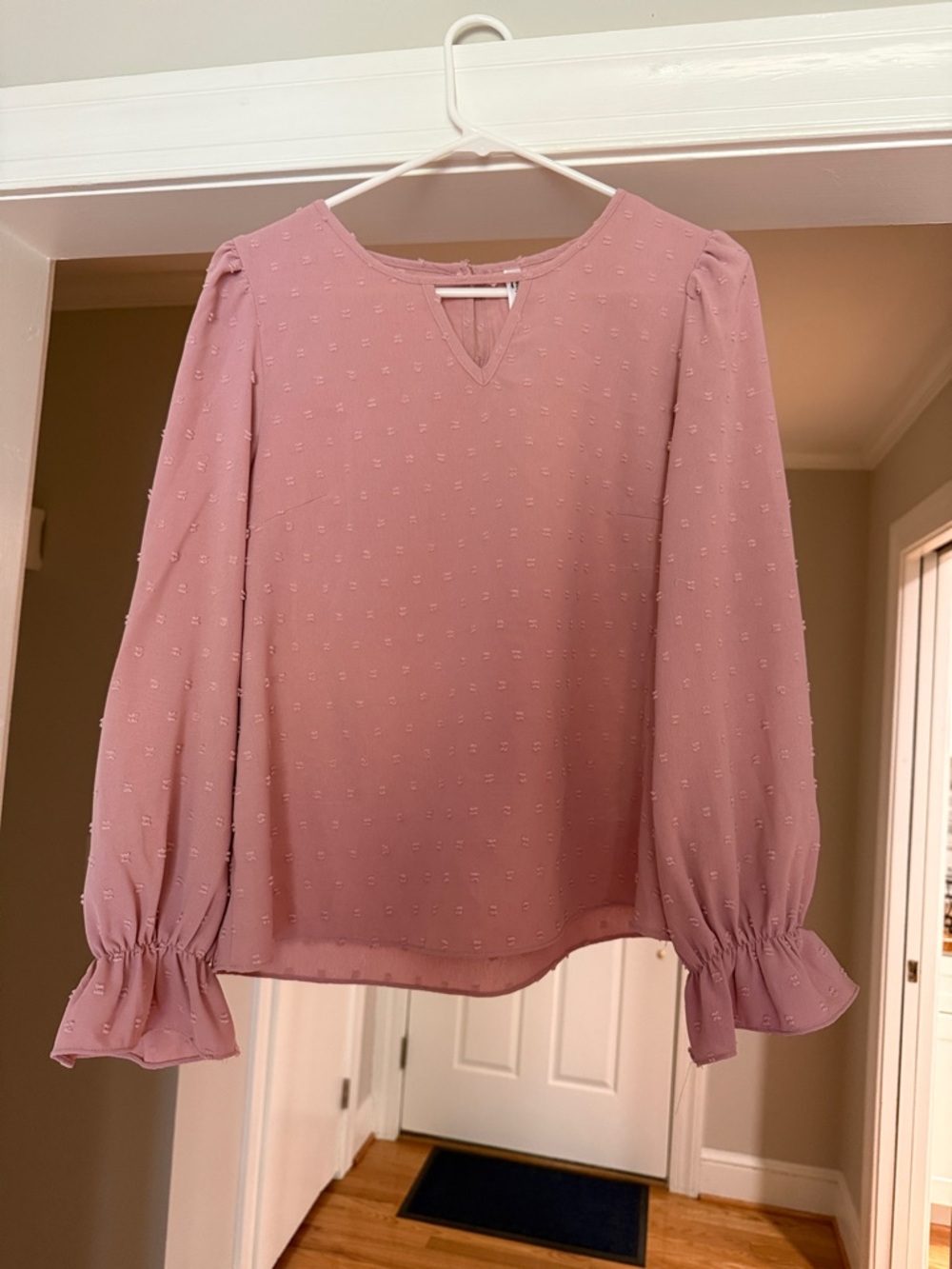 Amazon Women’s Dusty Rose Swiss Dot Long-Sleeve Blouse